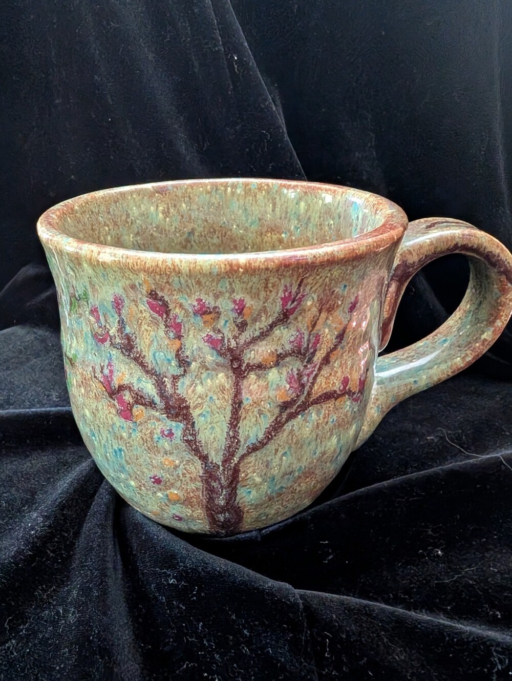 Handcrafted Ceramic Tree Mug - Turquoise and Brown